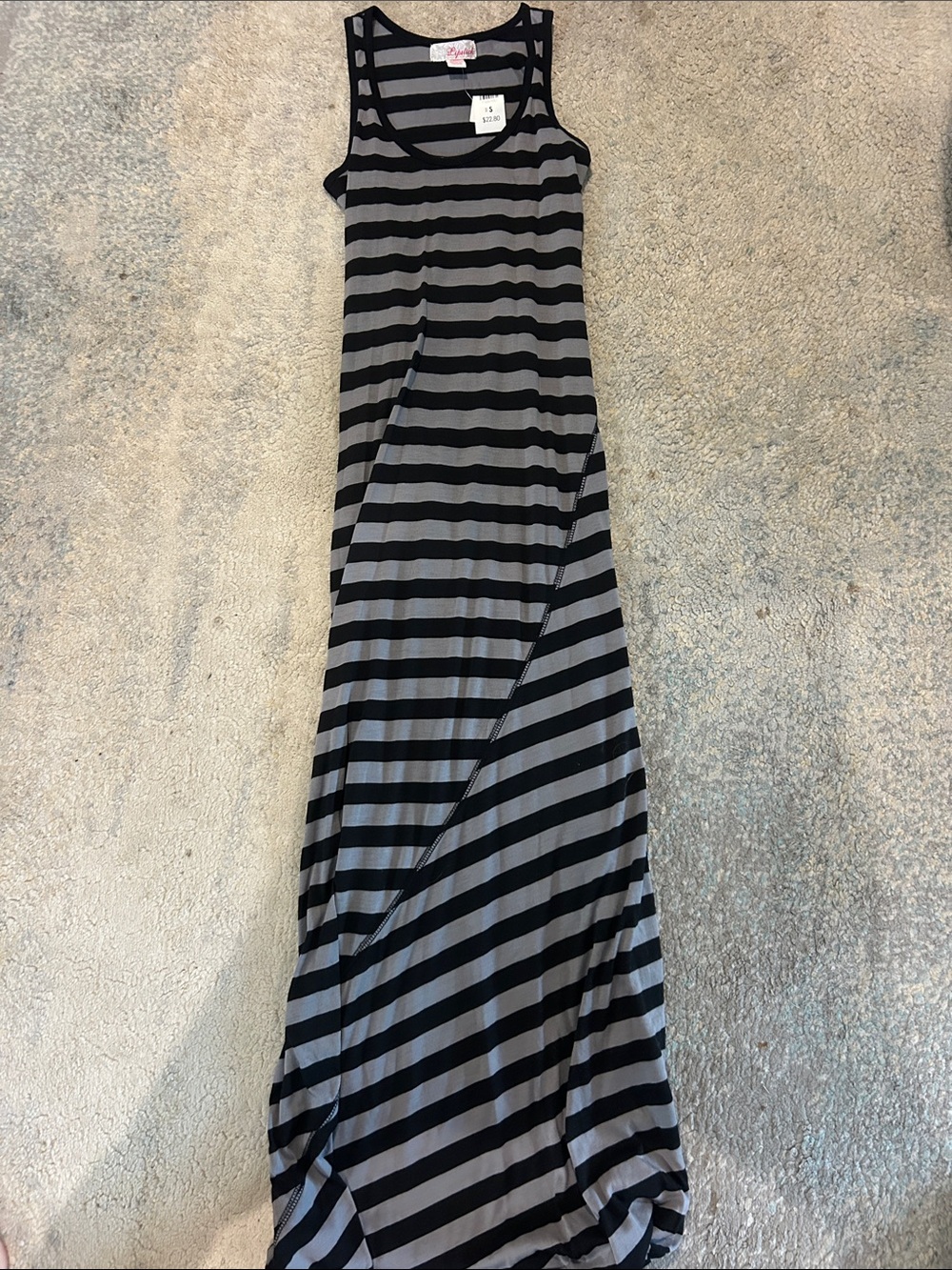 Lipstick Boutique Black and Gray Striped Sleeveless Maxi Dress